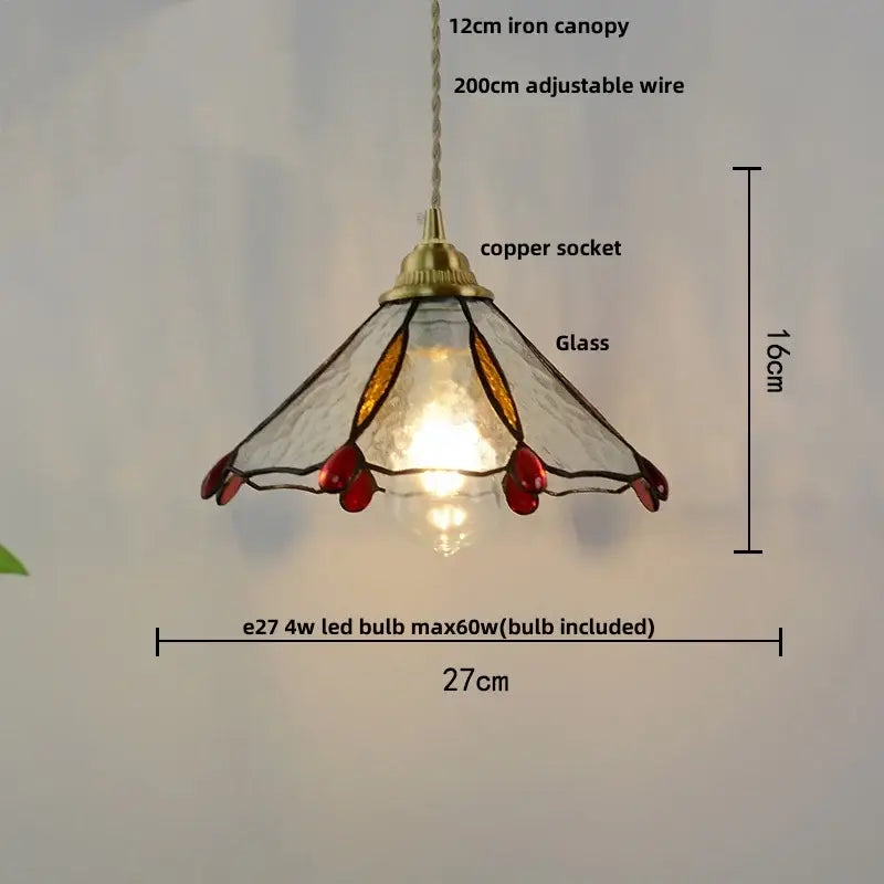Modern ribbed blue glass led pendant light with delicate 12cm iron canopy and amber red stained glass shade decorbites blue glass
