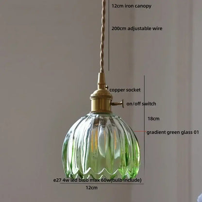 Modern ribbed blue glass pendant light with translucent gradient design and brass copper socket for dining room decorbites blue glass