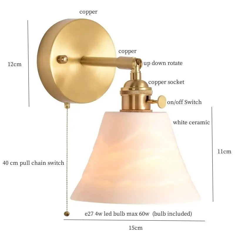 Modern ribbed ceramic led wall light with brass finish, white ceramic shade, and adjustable arm for bedroom decorbites ceramic led wall