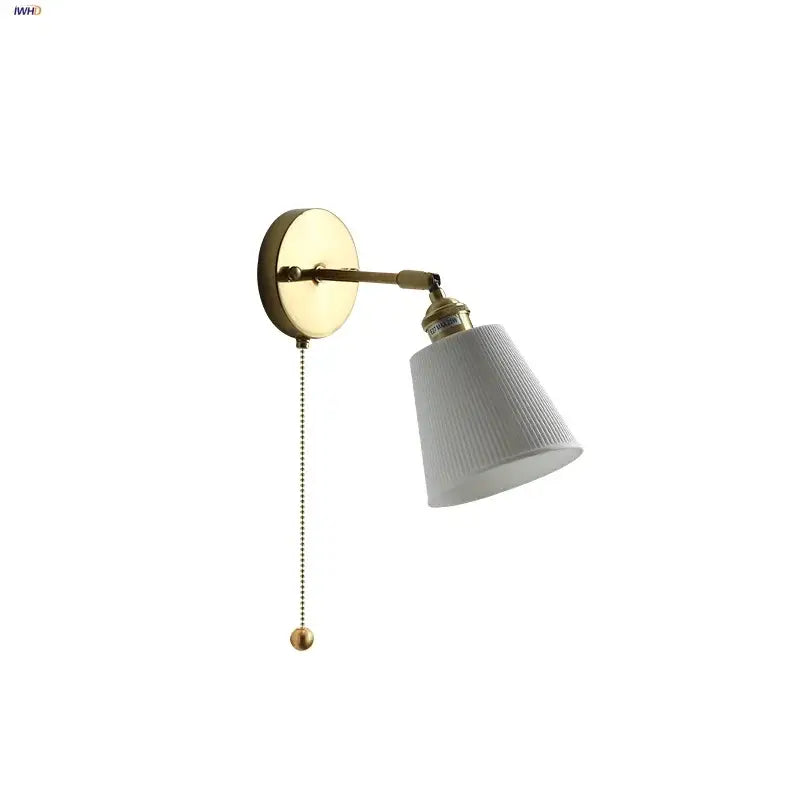 Modern ribbed ceramic led wall lights with white ribbed lampshade and brass arm for bedroom sconce decorbites ceramic led wall