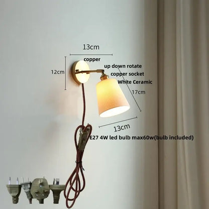 Modern ribbed ceramic led wall lights with copper brass arm and white ceramic lampshade featuring e27 4w led bulb