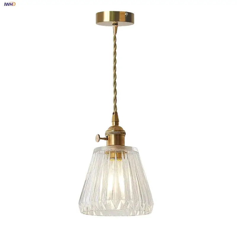 Modern ribbed clear glass led pendant light with brass fixture and twisted cord for kitchen decorbites clear glass design