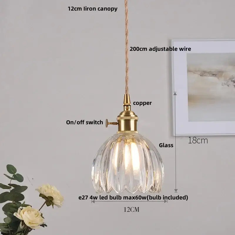 Modern ribbed clear glass led pendant light with brass fixture and adjustable wire suspension for kitchen decorbites clear glass