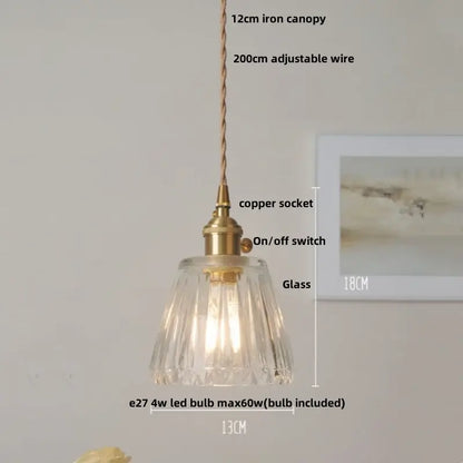 Modern ribbed clear glass led pendant light with fluted shade and brass-finished copper socket for kitchen decorbites clear glass