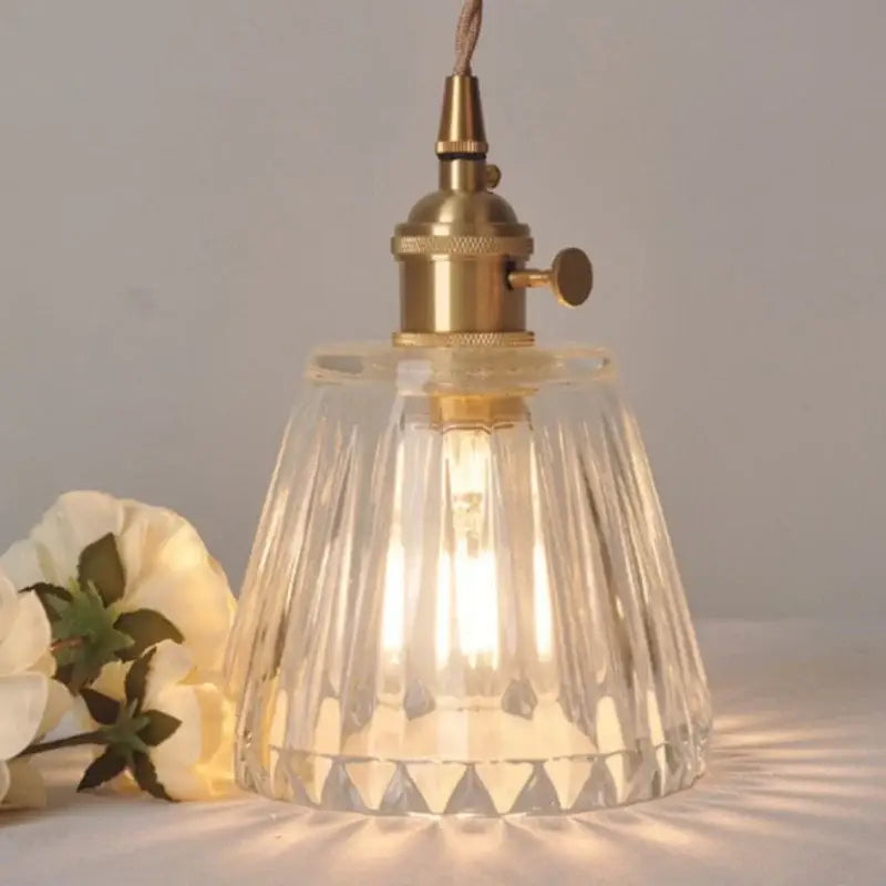 Modern ribbed clear glass led pendant light with brass fixture and ribbed decorbites clear glass for kitchen use