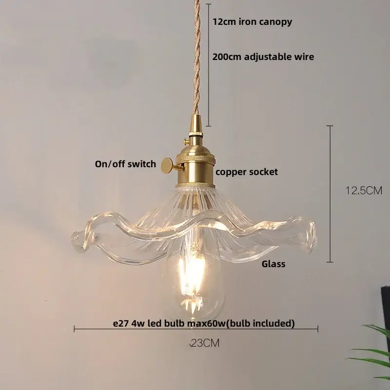 Modern ribbed clear glass led pendant light with wavy translucent decorbites clear glass and brass kitchen fixture