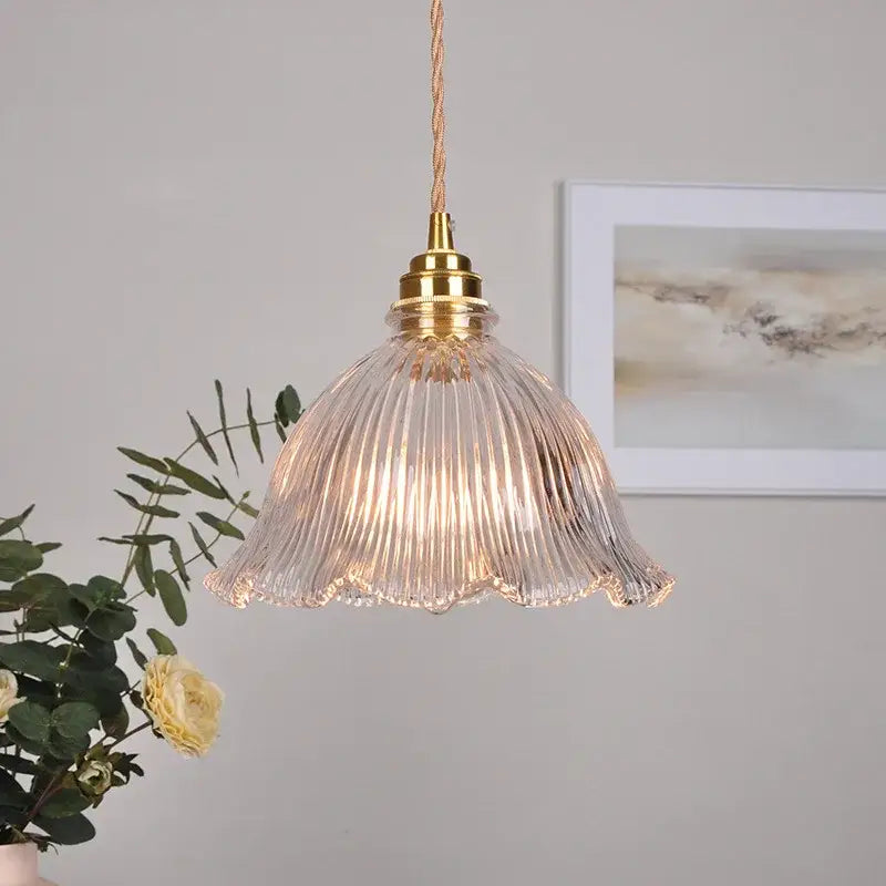 Modern ribbed clear glass pendant light with gold brass fixture and twisted cord ideal for kitchen decorbites clear glass
