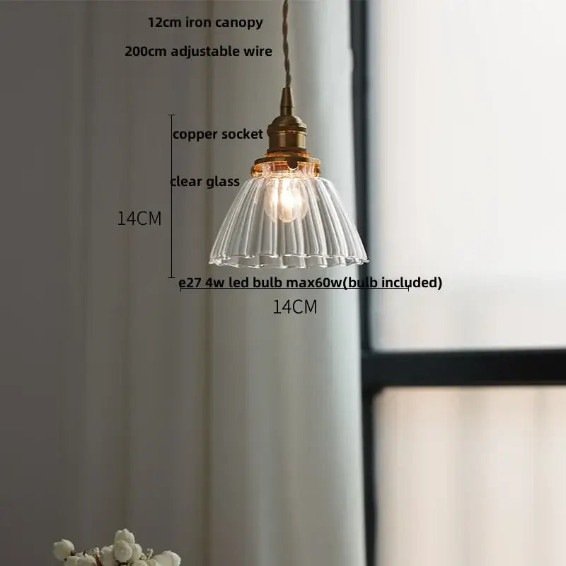 Modern ribbed clear glass pendant light with fluted design brass copper socket and 12cm iron canopy decorbites clear glass
