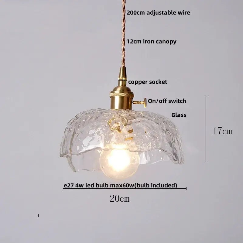 Modern ribbed clear glass pendant light with brass-finished copper socket and adjustable wire by decorbites clear glass