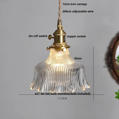 Modern ribbed clear glass pendant light with brass finish metal components for kitchen decorbites clear glass fixture