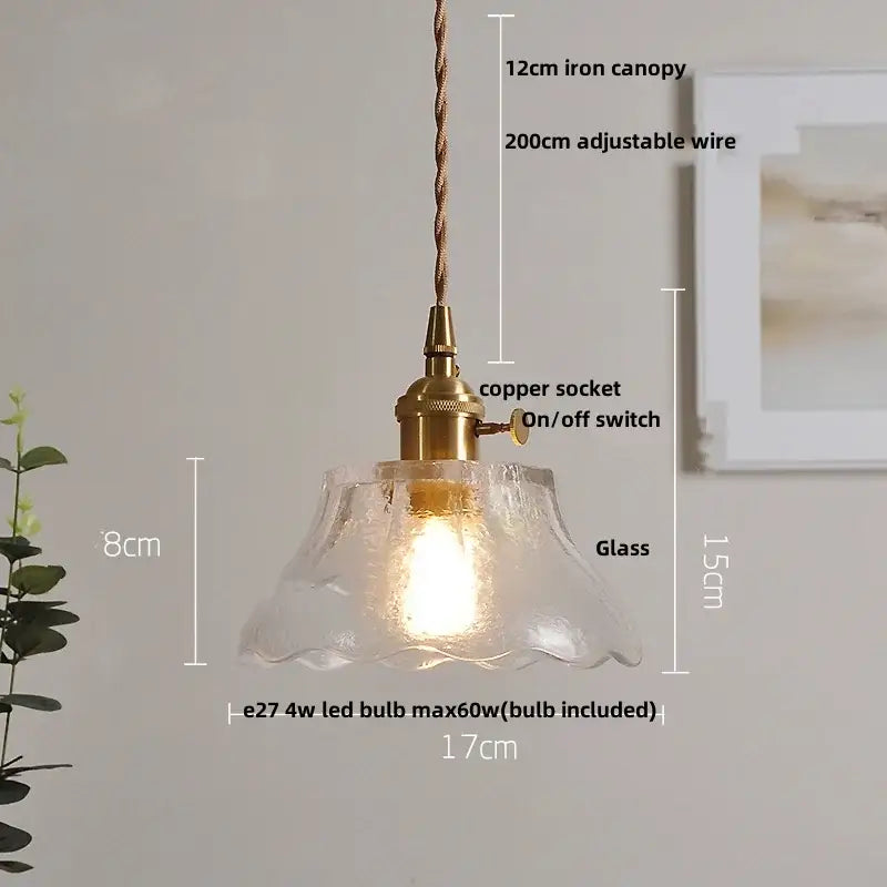 Modern ribbed clear glass pendant light with textured translucent shade and antique brass copper socket light fixture by decorbites