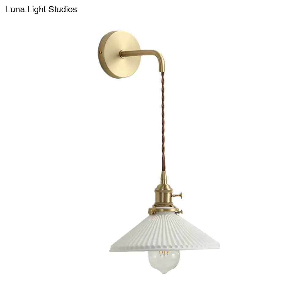 DecorBites™ DecorBites™ Modern Ribbed Cone Sconce Light in White - Stylish Hanging Wall Lamp for Corridor