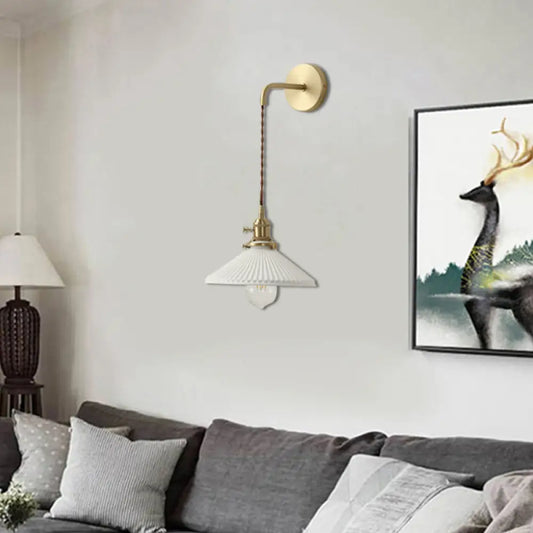 DecorBites™ DecorBites™ Modern Ribbed Cone Sconce Light in White - Stylish Hanging Wall Lamp for Corridor