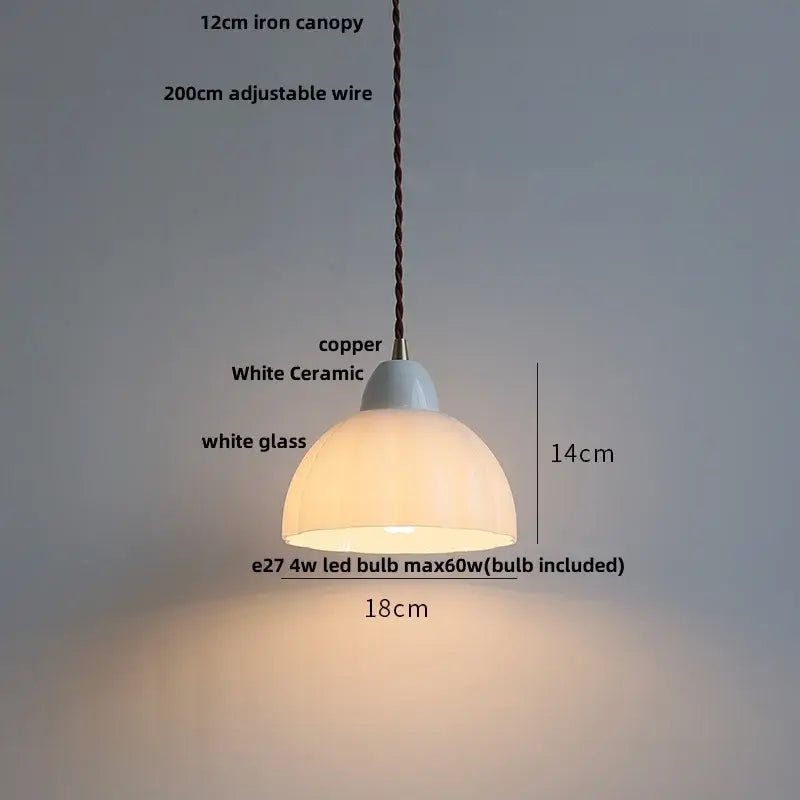 Minimalist white ceramic pendant lamp with frosted copper white glass shade and copper finished canopy for living room decorbites copper white