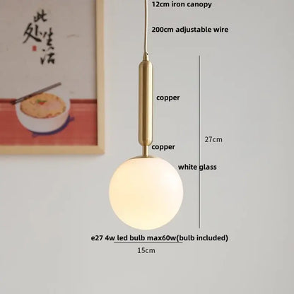 Modern ribbed copper white glass pendant lamp with frosted globe and adjustable wire for decorbites copper white decor