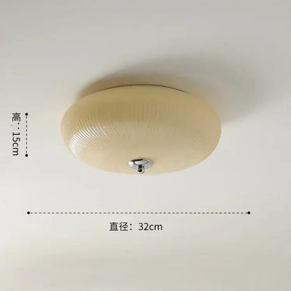 Modern ribbed cream glass round ceiling lights with chrome-finished fixture for bedroom decorbites cream glass style