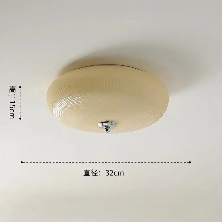 Modern ribbed cream glass round ceiling lights with chrome-finished fixture for bedroom decorbites cream glass style