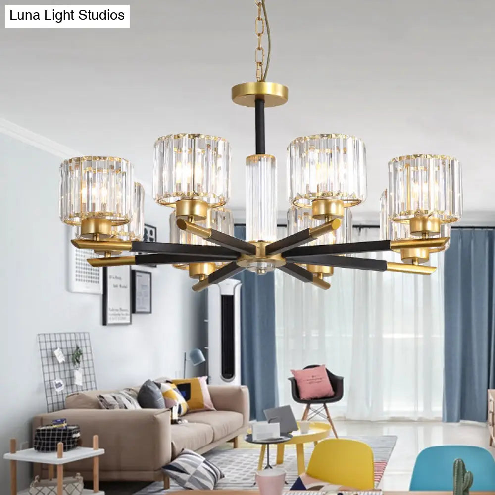 Lámpara colgante moderna de cristal cilíndrico acanalado - Kit de lámpara colgante para dormitorio de 3/6/8 luces