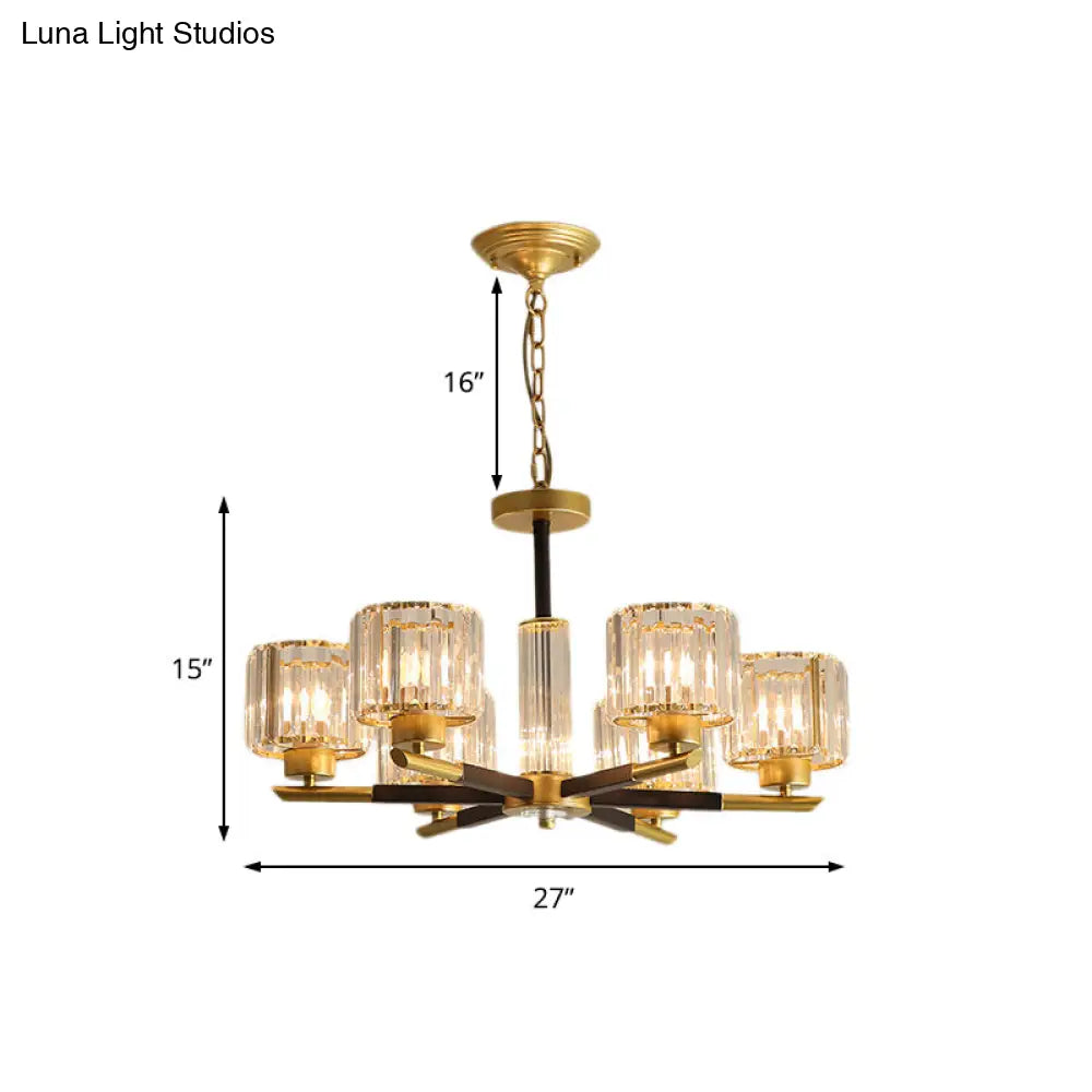Lámpara colgante moderna de cristal cilíndrico acanalado - Kit de lámpara colgante para dormitorio de 3/6/8 luces
