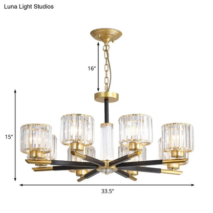 Lámpara colgante moderna de cristal cilíndrico acanalado - Kit de lámpara colgante para dormitorio de 3/6/8 luces