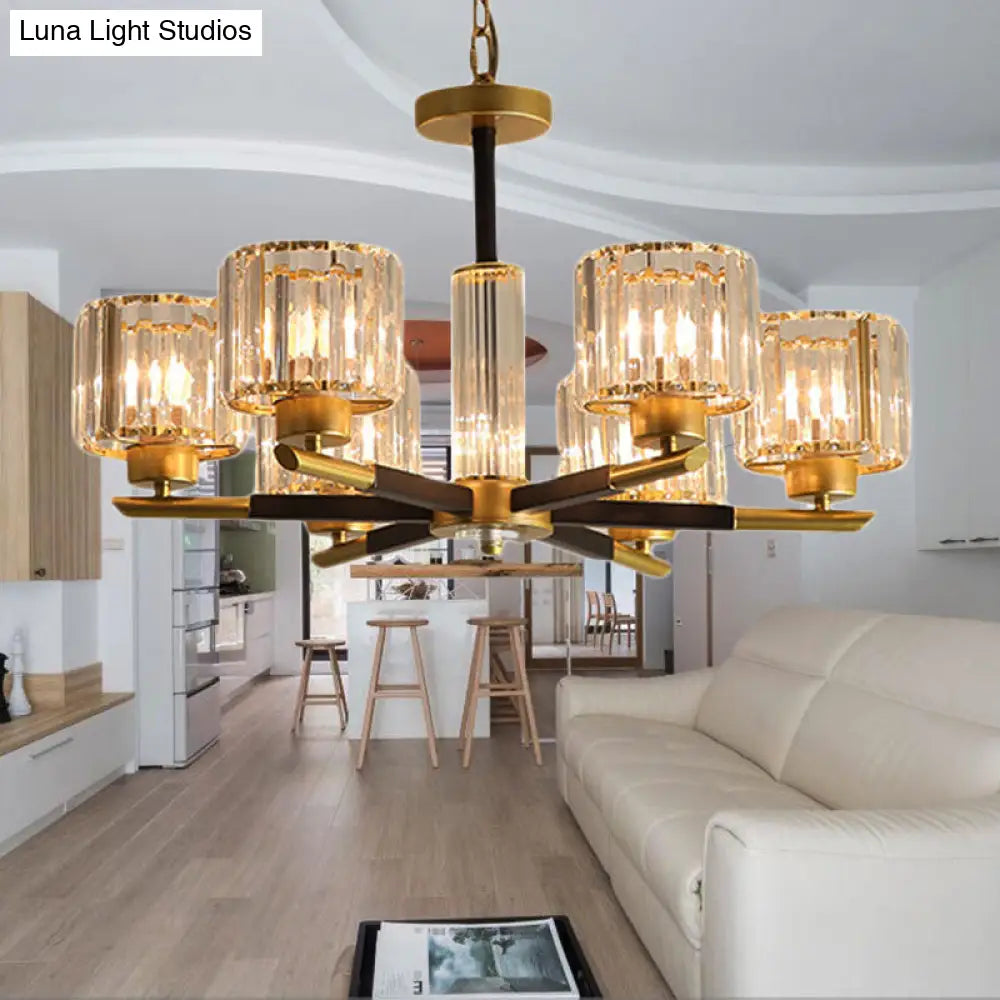 Lámpara colgante moderna de cristal cilíndrico acanalado - Kit de lámpara colgante para dormitorio de 3/6/8 luces