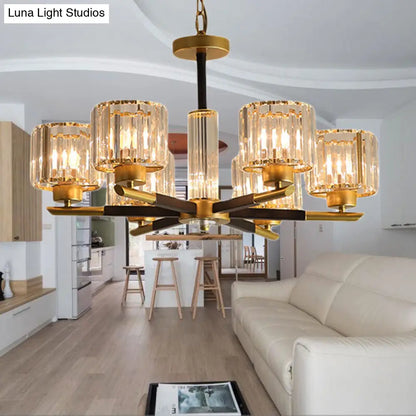 Lámpara colgante moderna de cristal cilíndrico acanalado - Kit de lámpara colgante para dormitorio de 3/6/8 luces