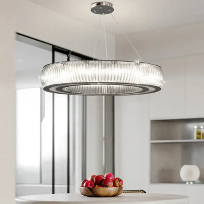 Modern ribbed crystal led ceiling pendant with sleek ribbed glass shade and chrome accents for living room decorbites crystal led