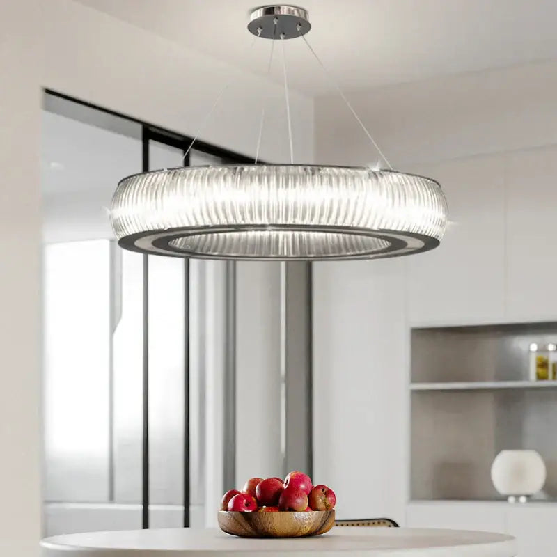 Modern ribbed crystal led ceiling pendant with sleek ribbed glass shade and chrome accents for living room decorbites crystal led
