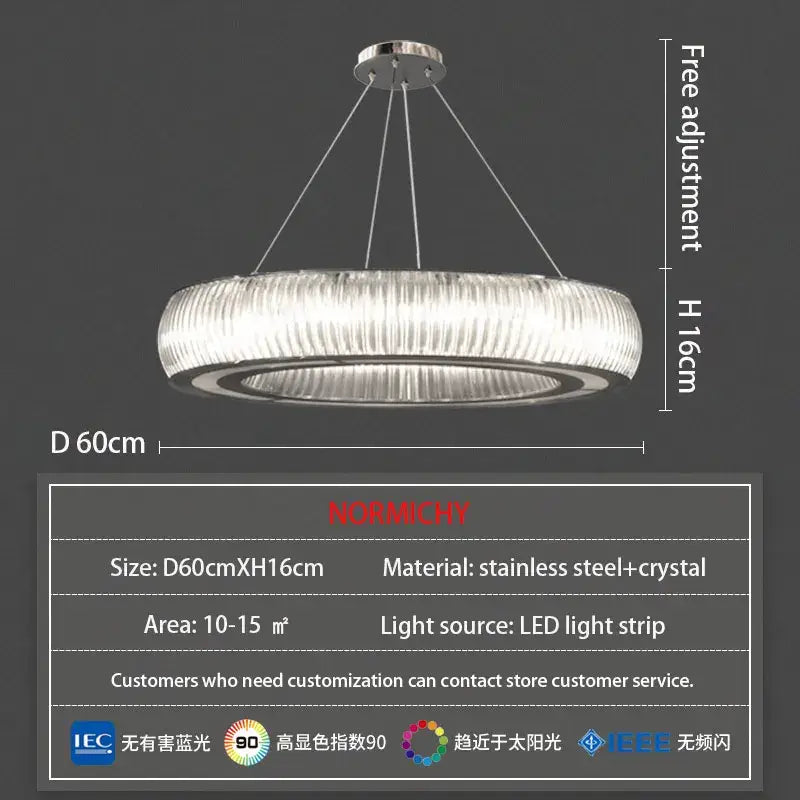Modern ribbed crystal led ceiling pendant with stainless steel frame and textured rings for bright decorbites crystal led lighting