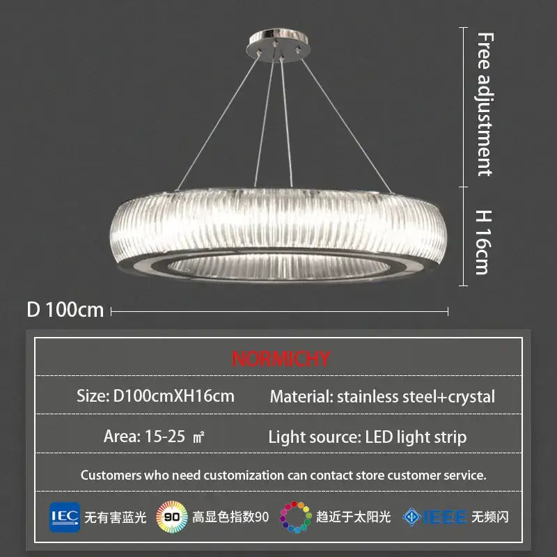 Modern ribbed crystal led ceiling pendant with textured crystal rings and stainless steel frame for bright decorbites crystal led illumination