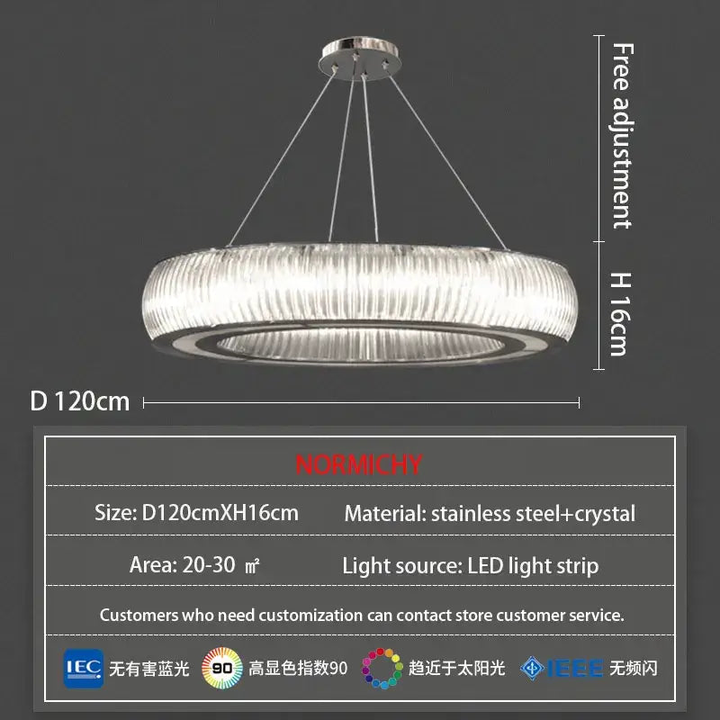 A modern ribbed crystal led ceiling pendant with a stainless steel frame for stylish living room decorbites crystal led lighting