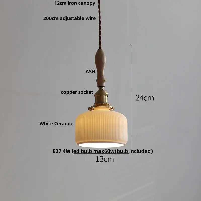 Modern ribbed white ceramic led pendant lamp with vertical ridges and brass copper socket for dining room decorbites ceramic led