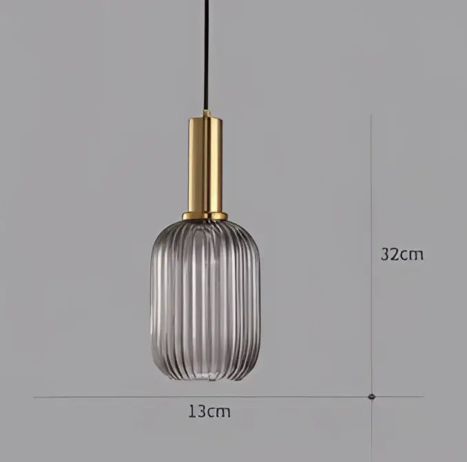 Modern ribbed glass colorful led pendants with clear ribbed glass shade and gold metal fixture for light chandeliers