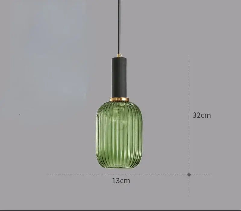 Green ribbed glass pendant light chandelier with black shade and gold accents for modern colorful led pendants