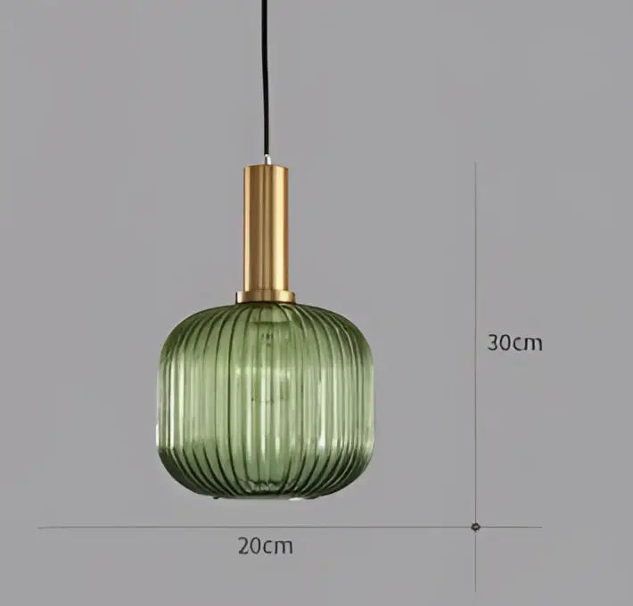 Modern ribbed glass colorful led pendants with green glass and brass-finished metal light chandeliers for dining room