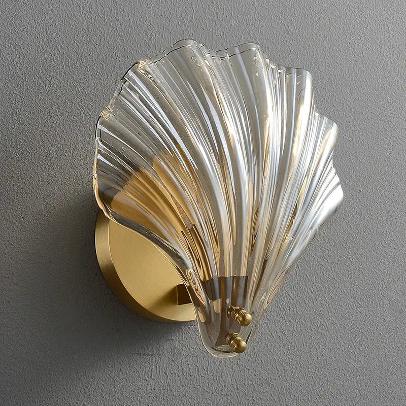 Modern ribbed glass copper led wall lamp with translucent ribbed glass and gold-toned metal base for bedroom decor