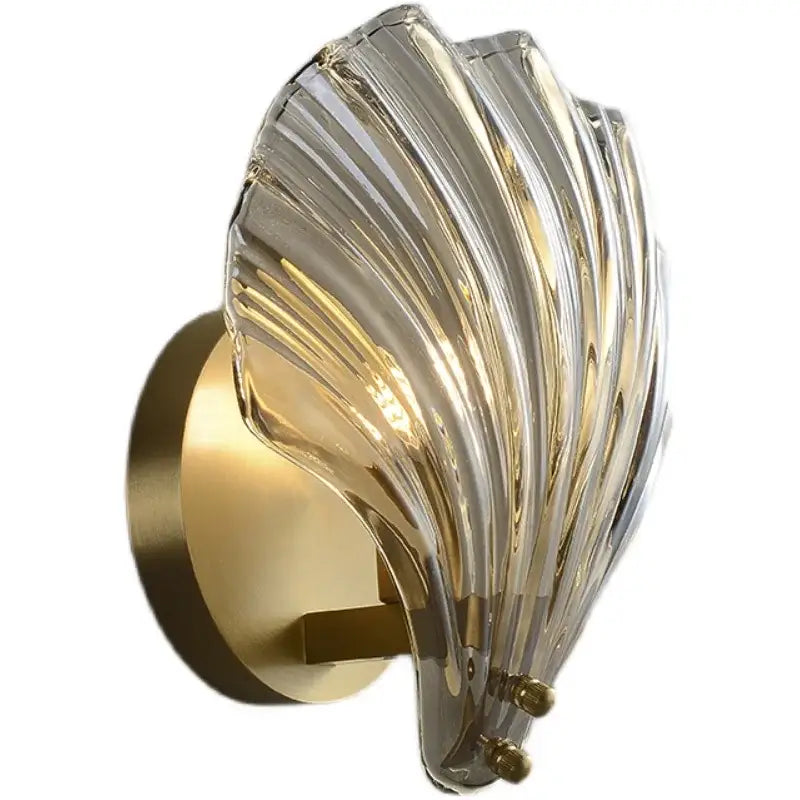 Modern ribbed translucent glass copper led wall lamp with brushed gold base for bedroom decor lighting