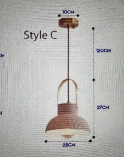 Modern ribbed glass copper led wall lamp featuring an industrial pendant light with copper finished metal and arched handle