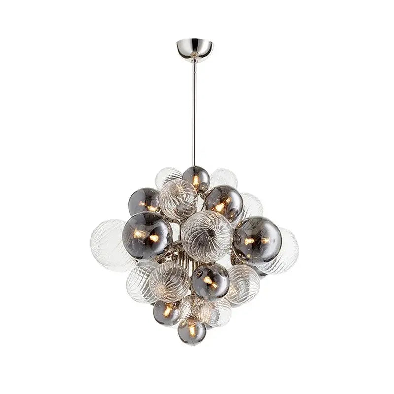 Modern ribbed glass globe led pendant light with clear and smoked glass spheres for living room decorbites glass globe