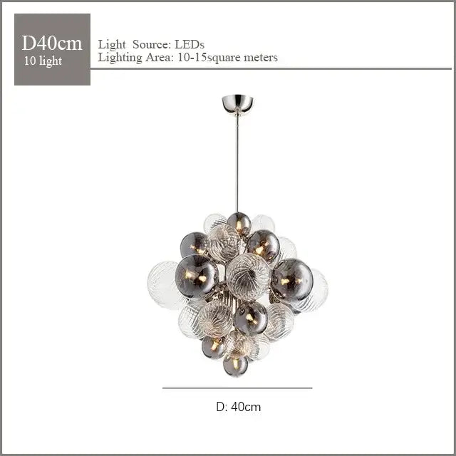 Modern ribbed glass globe led pendant light with 10 clear and frosted orbs and metallic accents for living room decorbites glass globe