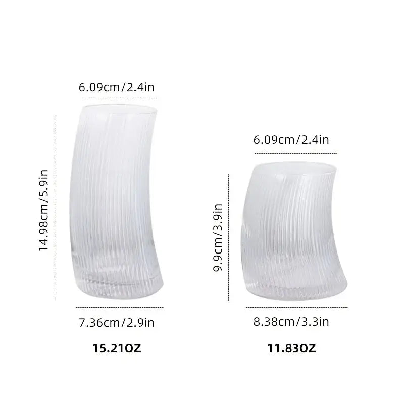 Clear glass cups with vertical ribbed texture and elegant curved sail-shaped design perfect as decorbites sail-shaped glass tumblers