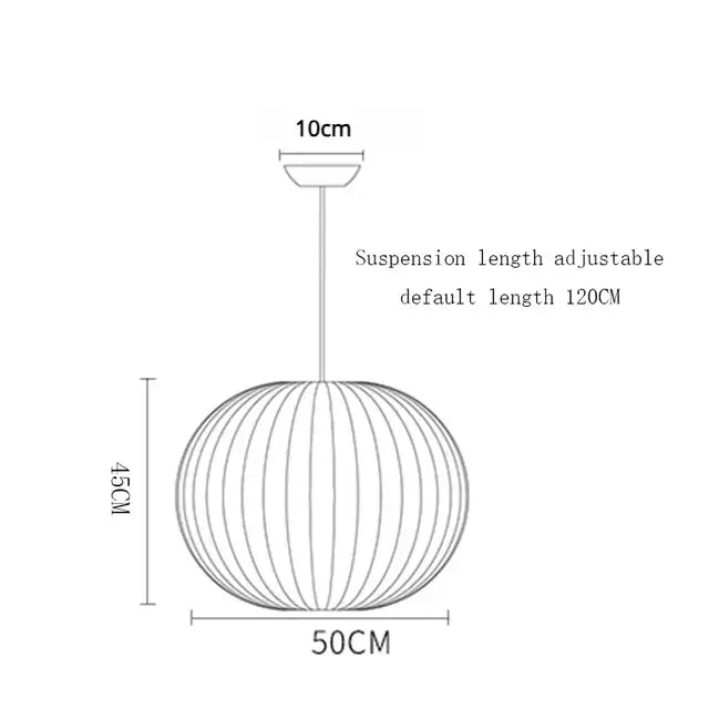 Adjustable spherical pendant lamp with vertical ribbed white silk shade for modern decorbites elegant silk designer decor