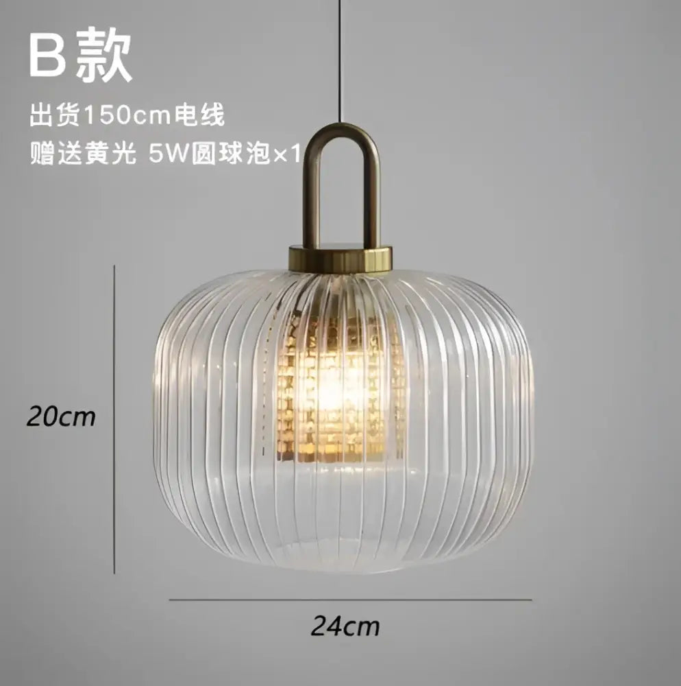 Modern ridged clear glass pendant lamp with antique brass metal top for bedroom decorbites clear glass lighting