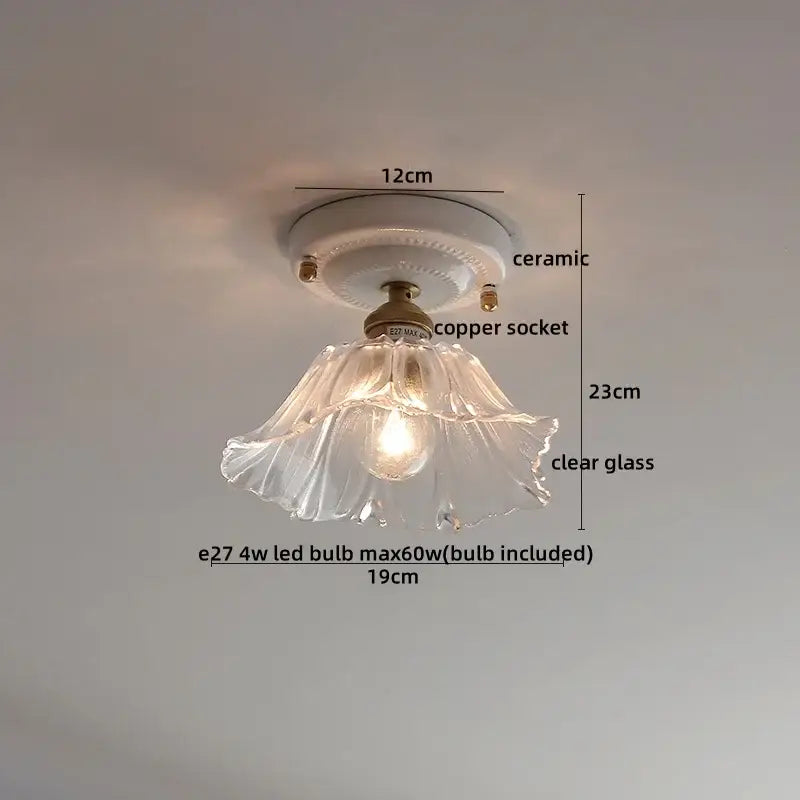 Modern ridged cream ceramic led ceiling light with a delicate clear glass pendant and ceramic base for living room decorbites ceramic led