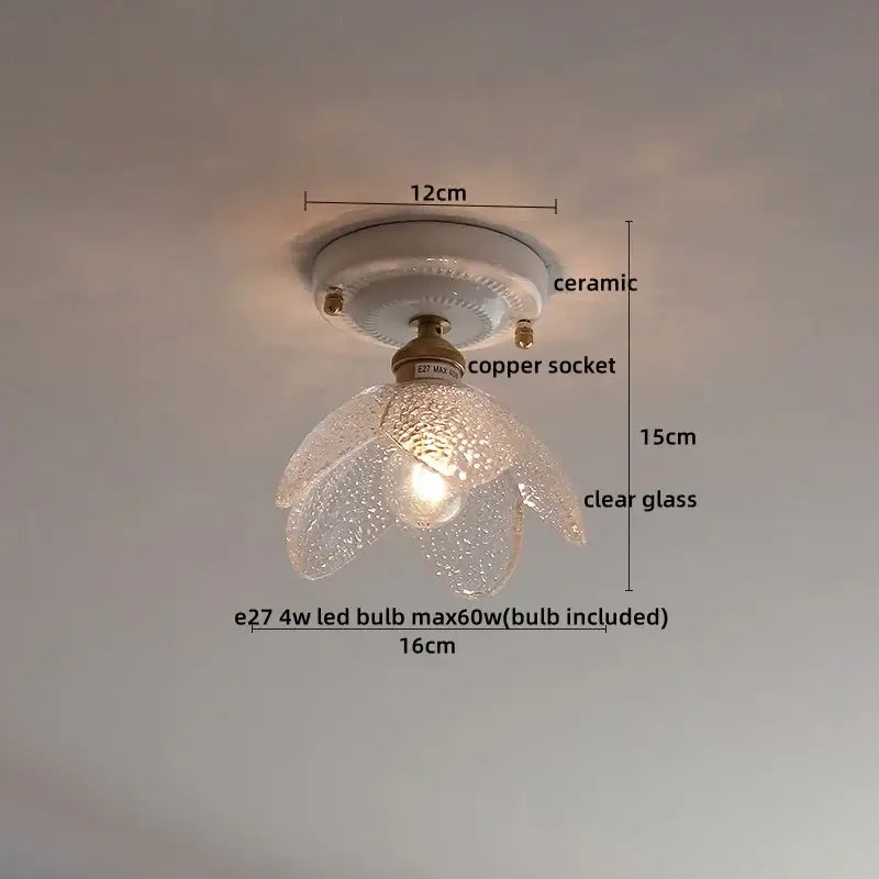 Modern ridged cream ceramic led ceiling light with copper socket and clear textured glass petals for living room decorbites ceramic led