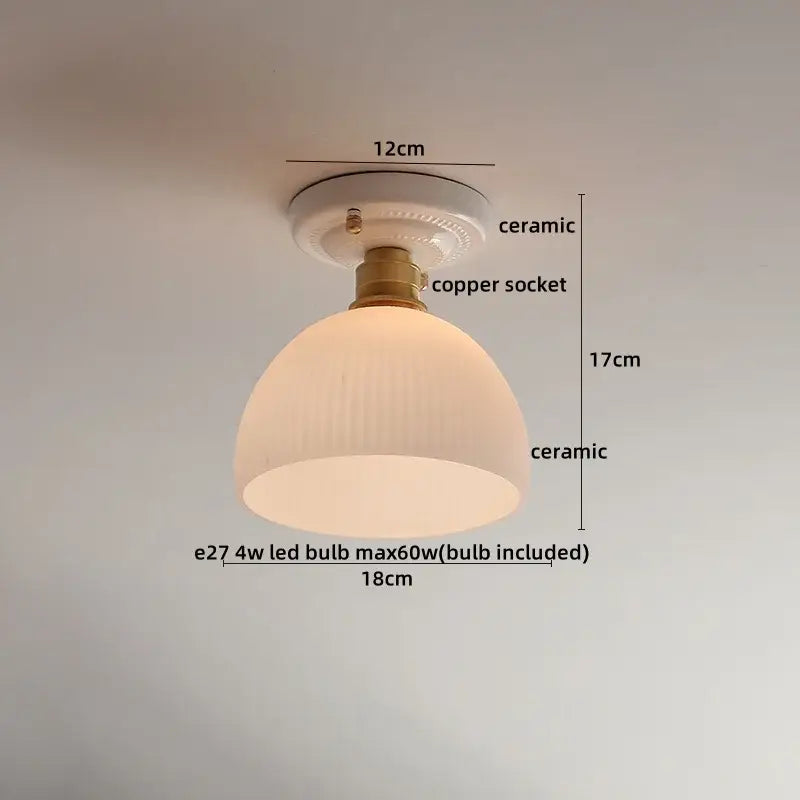 Modern ridged cream ceramic led ceiling light with brass copper socket and e27 bulb for living room decorbites ceramic led