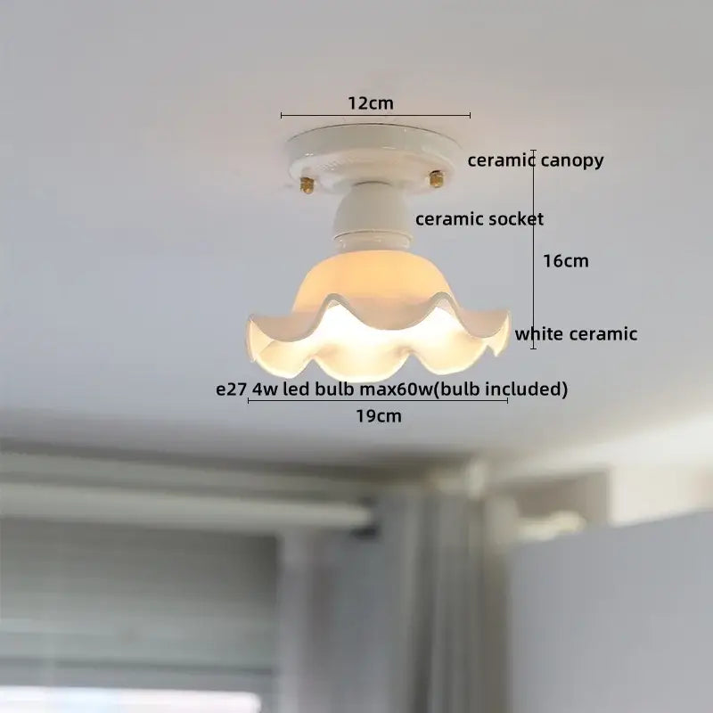 Modern ridged cream ceramic led ceiling light with scalloped translucent shade and matching canopy for living room decorbites ceramic led