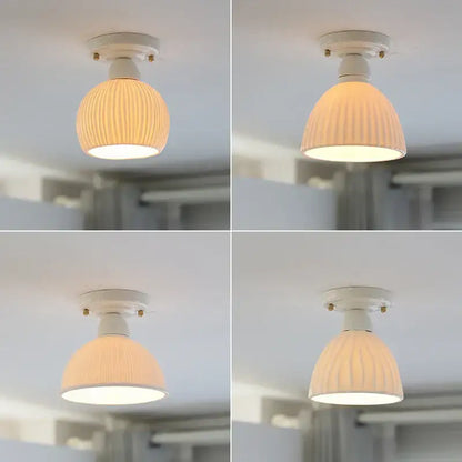 Modern ridged cream ceramic led ceiling light with white ribbed glass pendant for living room decorbites ceramic led ceiling