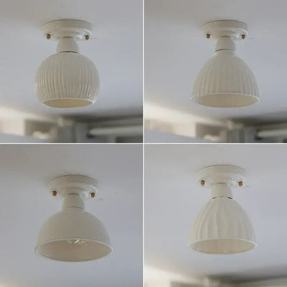 Modern ridged cream ceramic led ceiling light with vertical ridges and dome-shaped shade for living room decorbites ceramic led