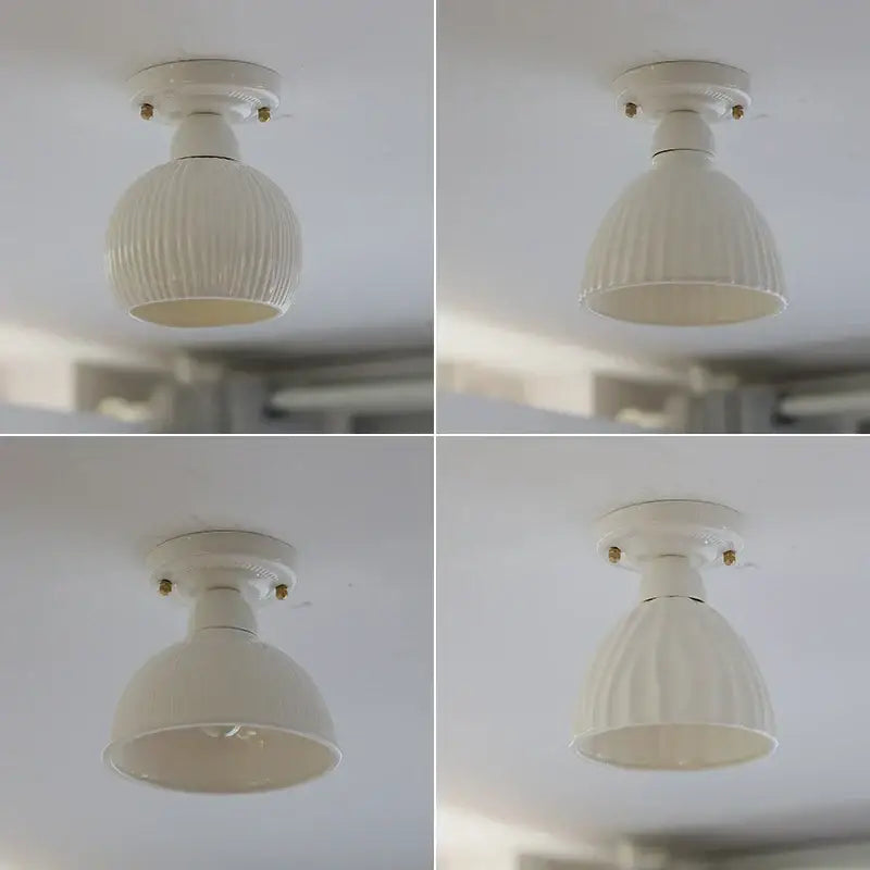 Modern ridged cream ceramic led ceiling light with vertical ridges and dome-shaped shade for living room decorbites ceramic led